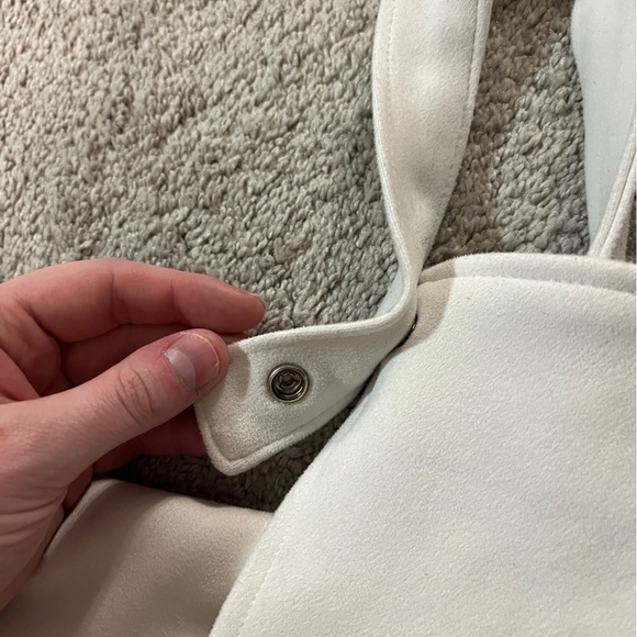 White Faux Suede Snap Button Overall Pinafore Dress - Size S - Picture 5 of 7